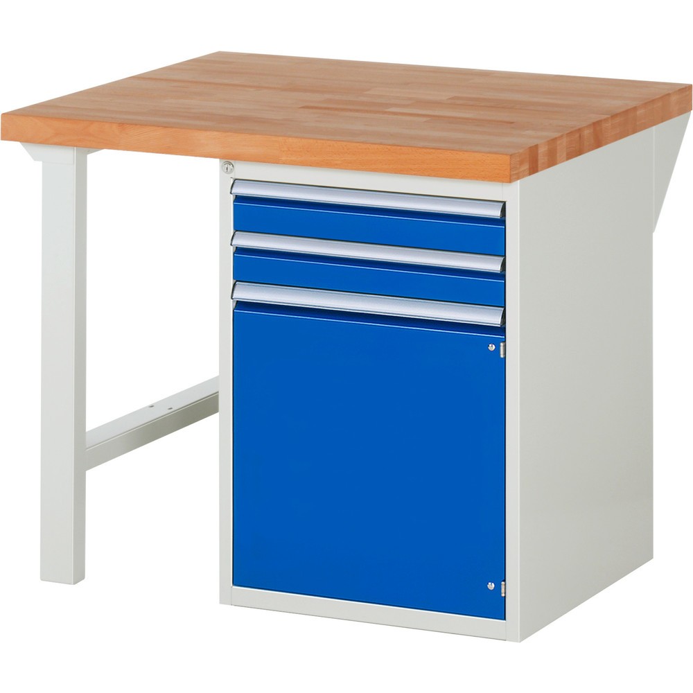 RAU Werkbank Serie 7000, 1 Container, HxBxT 840 x 1.000 x 900 mm, 2 x 100%-Auszug-Schubladen, 1 Flügeltür, 1 Fachboden
