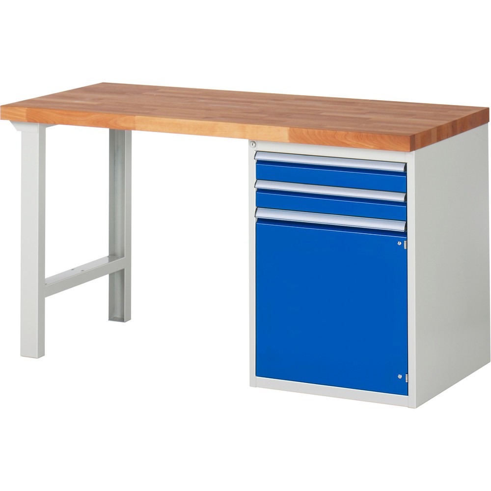 RAU Werkbank Serie 7000, 1 Container, HxBxT 890 x 1.500 x 700 mm, 2 x 100%-Auszug-Schubladen, 1 Flügeltür, 1 Fachboden