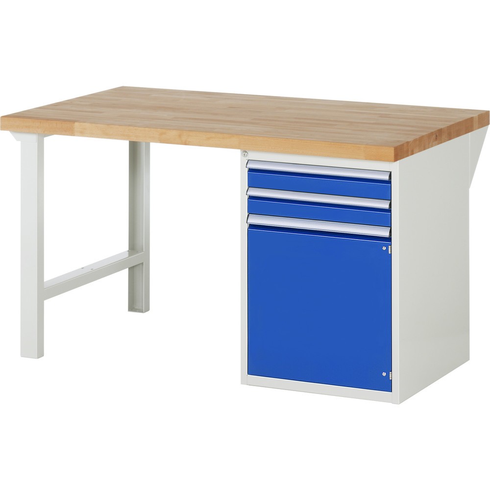 RAU Werkbank Serie 7000, 1 Container, HxBxT 890 x 1.500 x 900 mm, 2 x 100%-Auszug-Schubladen, 1 Flügeltür, 1 Fachboden