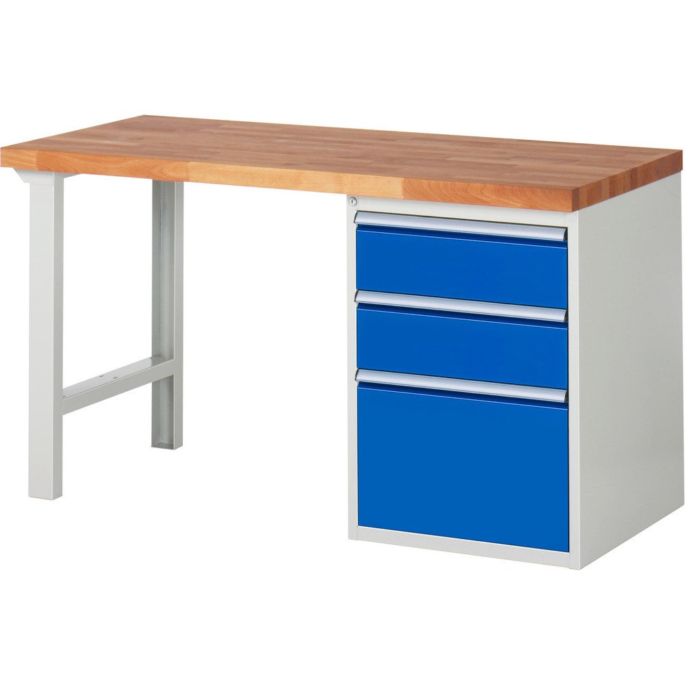 RAU Werkbank Serie 7000, 1 Container, HxBxT 890 x 1.500 x 700 mm, 3 x 100%-Auszug-Schubladen 2 x 180, 1 x 360 mm, Schubladen-TK 100 kg