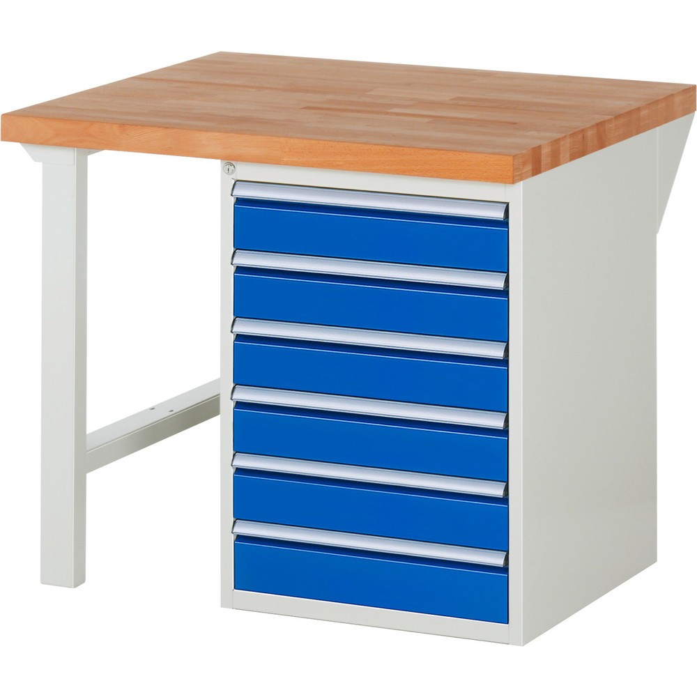 RAU Werkbank Serie 7000, 1 Container, HxBxT 840 x 1.000 x 900 mm, 6 x 100%-Auszug-Schubladen 6 x 120 mm, Schubladen-TK 100 kg