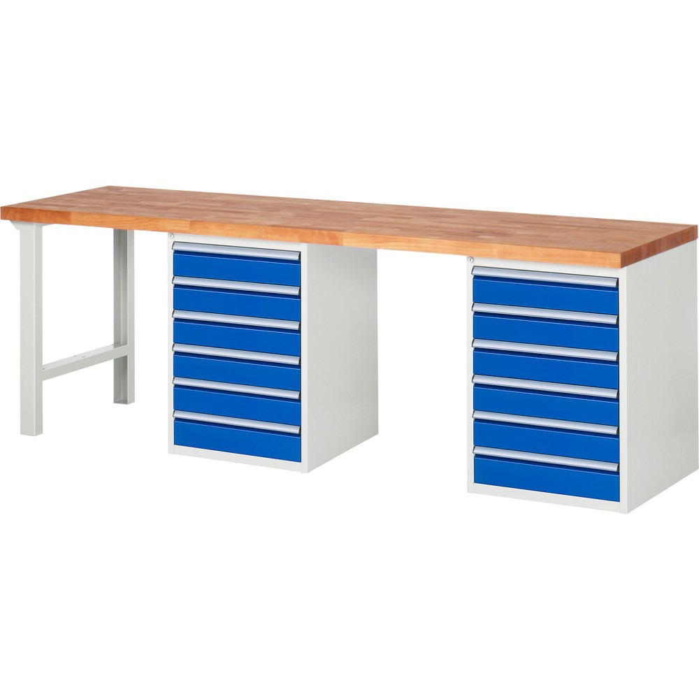 RAU Werkbank Serie 7000, 2 Container, HxBxT 840 x 2.500 x 700 mm, 12 x 100%-Auszug-Schubladen 12 x 120 mm
