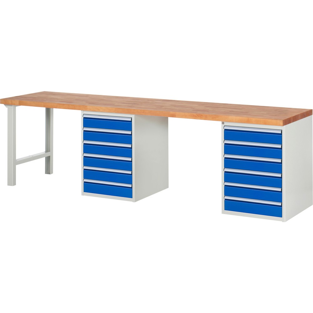RAU Werkbank Serie 7000, 2 Container, HxBxT 890 x 3.000 x 700 mm, 12 x 100%-Auszug-Schubladen 12 x 120 mm