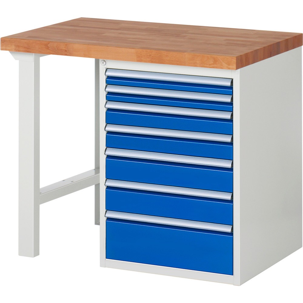 RAU Werkbank Serie 7000, 1 Container, HxBxT 890 x 1.000 x 700 mm, 7 x 90%-Auszug-Schubladen, Schubladen-TK 100 kg