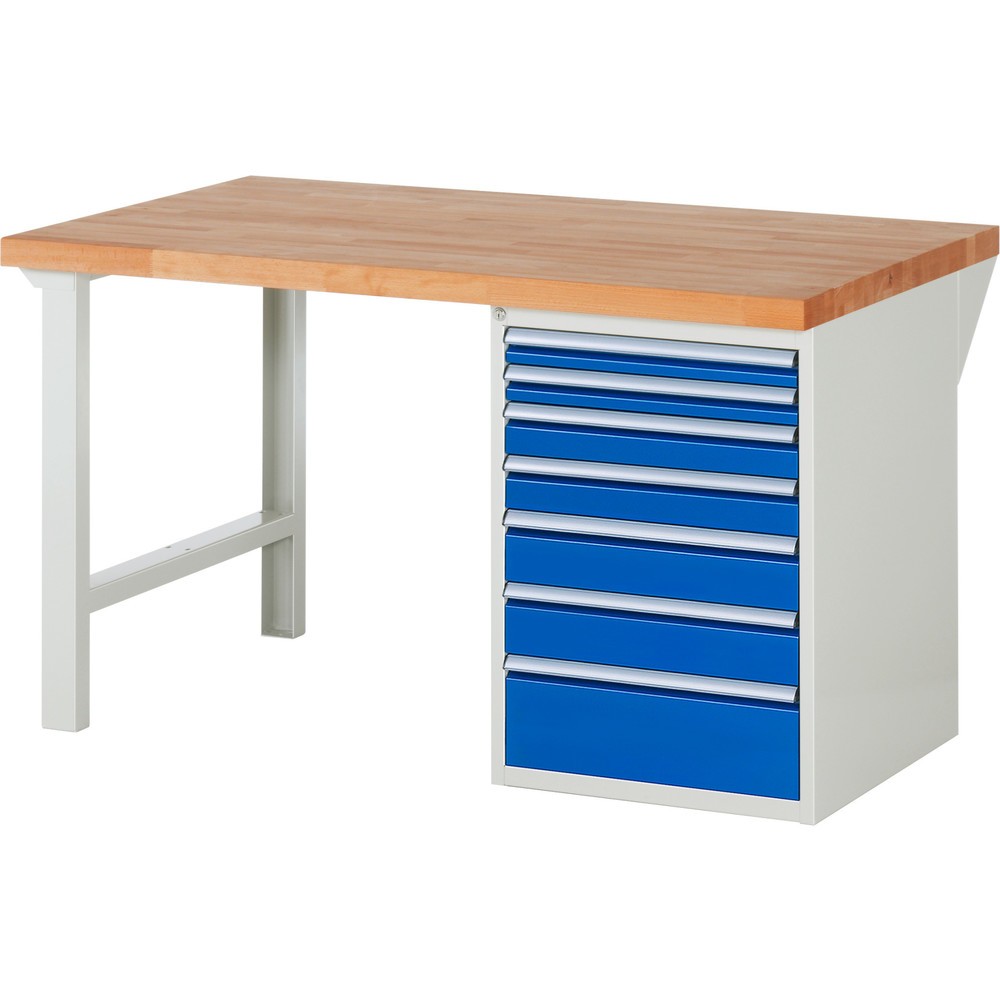 RAU Werkbank Serie 7000, 1 Container, HxBxT 890 x 1.500 x 900 mm, 7 x 100%-Auszug-Schubladen, Schubladen-TK 100 kg
