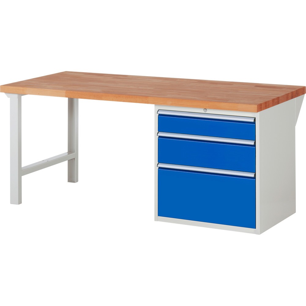 RAU Werkbank Serie 7000, 1 Container, HxBxT 890 x 2.000 x 900 mm, 3 x 100%-Auszug-Schubladen 1 x 150, 1 x 210, 1 x 360 mm, Schubladen-TK 100 kg