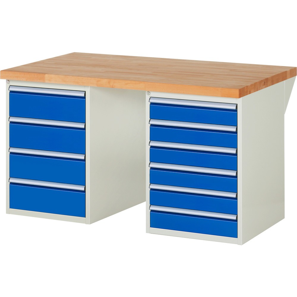RAU Werkbank Serie 7000, 2 Container, HxBxT 890 x 1.500 x 900 mm, 10 x 100%-Auszug-Schubladen 6 x 120, 4 x 180 mm