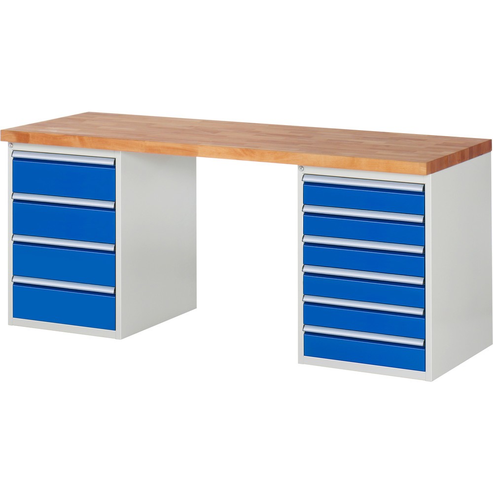 RAU Werkbank Serie 7000, 2 Container, HxBxT 840 x 2.000 x 700 mm, 10 Schubladen 6 x 120 mm, 4 x 180 mm