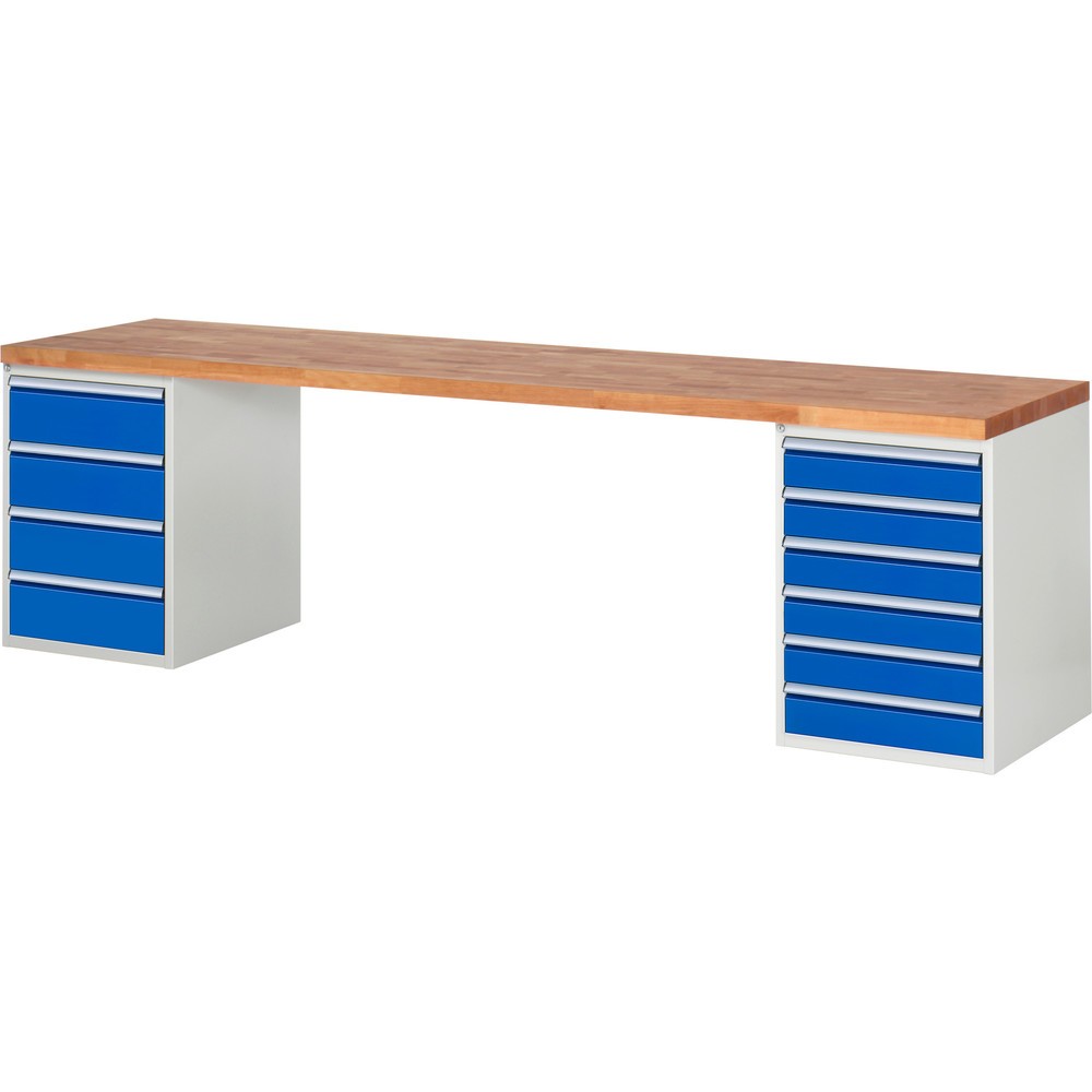 RAU Werkbank Serie 7000, 2 Container, HxBxT 840 x 3.000 x 700 mm, 10 Schubladen 6 x 120 mm, 4 x 180 mm