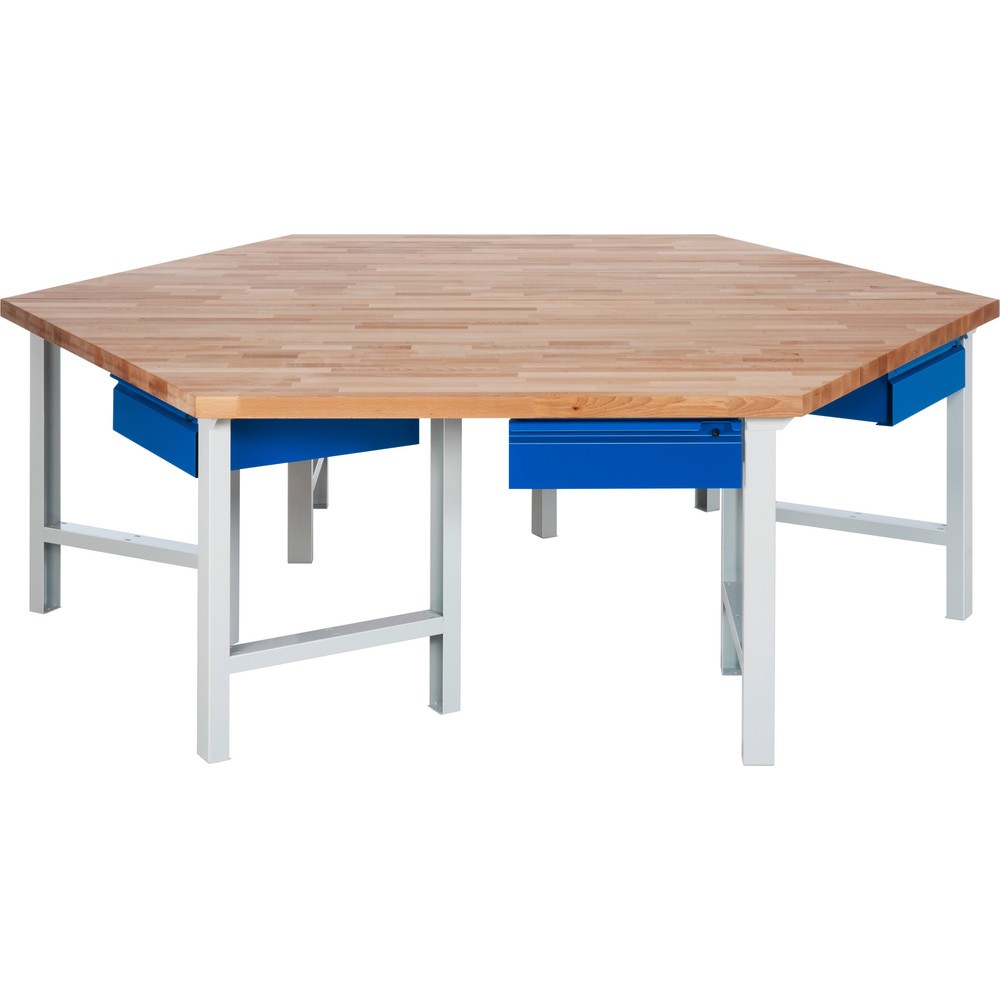RAU Gruppenwerkbank Serie 4000, HxBxT 790-1.140 x 2.700 x 2.340 mm, 6 Schubladen mit Griffkantung