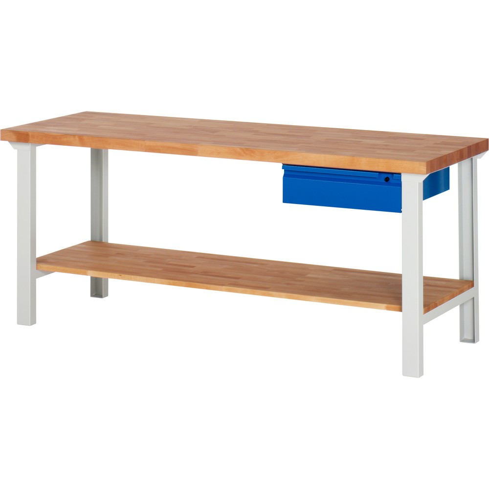 RAU Werkbank Serie 7000, 1 Buche-Massiv-Ablageboden, HxBxT 840 x 2.000 x 700 mm, 1 Schublade 1 x 150 mm