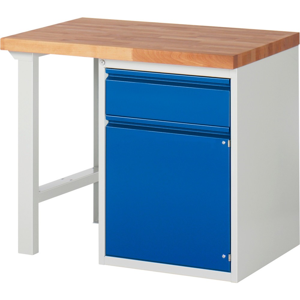 RAU Werkbank Serie 7000, 1 Container, HxBxT 890 x 1.000 x 700 mm, 1 x 90%-Auszug-Schublade, 1 Flügeltür, 1 Fachboden