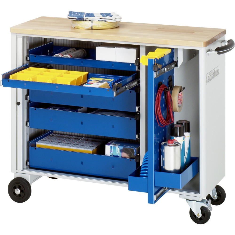RAU Werkzeugwagen Serie adlatus, HxBxT 860 x 1.025 x 400 mm, 5 Schubladen 2 x 40, 3 x 105 mm, Arbeitsplatte Buche