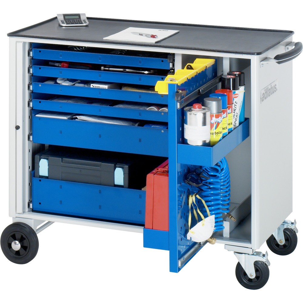 RAU Werkzeugwagen Serie adlatus, HxBxT 890 x 1.025 x 520 mm, 6 Schubladen 4 x 40, 1 x 105, 1 x 130 mm, Arbeitsplatte Metall