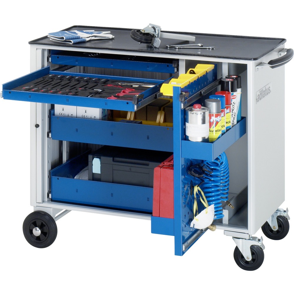 RAU Werkzeugwagen Serie adlatus, HxBxT 890 x 1.025 x 520 mm, 4 Schubladen 2 x 40, 1 x 105, 1 x 130 mm, Arbeitsplatte Metall
