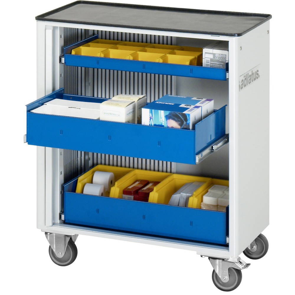 RAU Werkzeugwagen Serie adlatus 700, HxBxT 860 x 725 x 400 mm, 3 Schubladen ohne Einzelsicherung, 1 x 40, 2 x 105 mm, Arbeitsplatte Metall