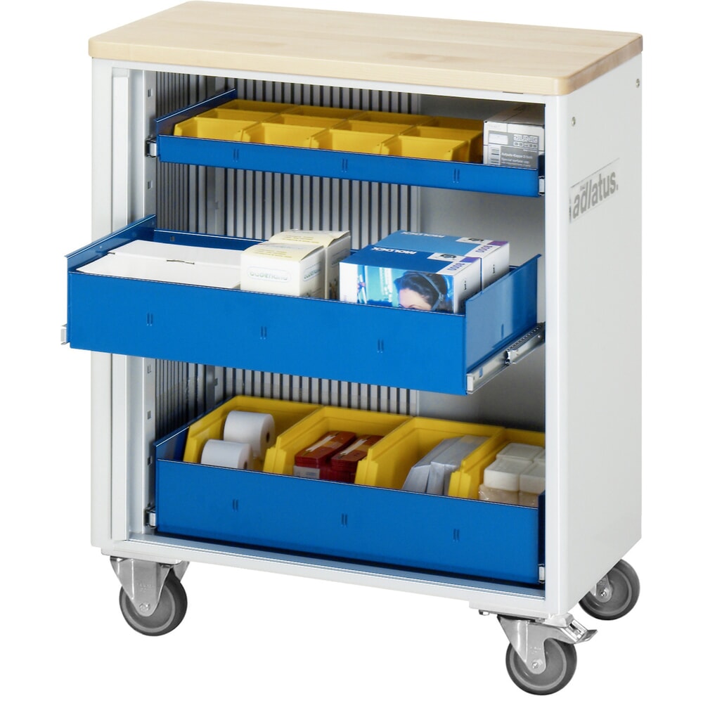 RAU Werkzeugwagen Serie adlatus 700, HxBxT 860 x 725 x 400 mm, 3 Schubladen ohne Einzelsicherung, 1 x 40, 2 x 105 mm, Arbeitsplatte Buche