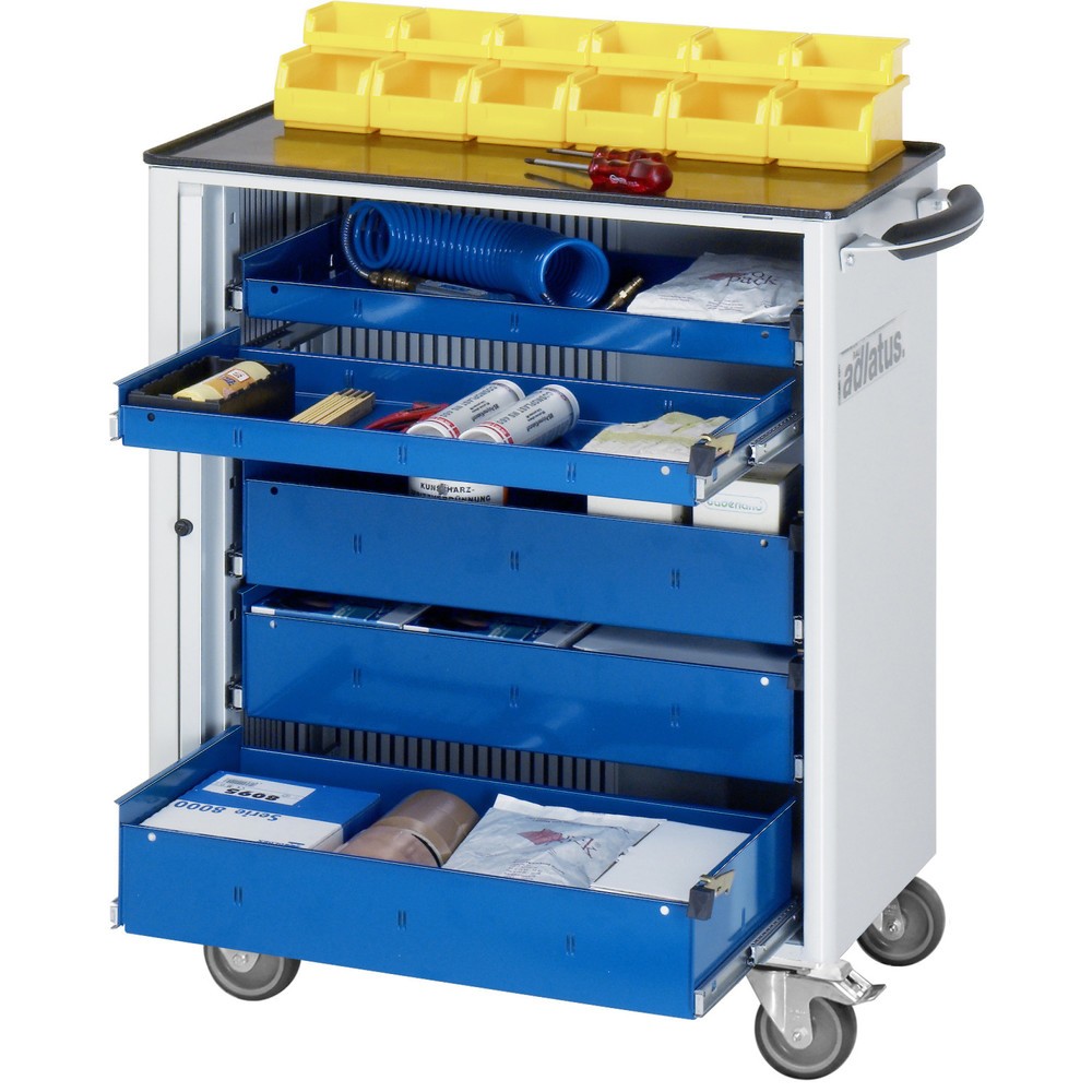 RAU Werkzeugwagen Serie adlatus 700, HxBxT 860 x 725 x 400 mm, 5 Schubladen mit Einzelsicherung, 2 x 40, 3 x 105 mm, Arbeitsplatte Metall