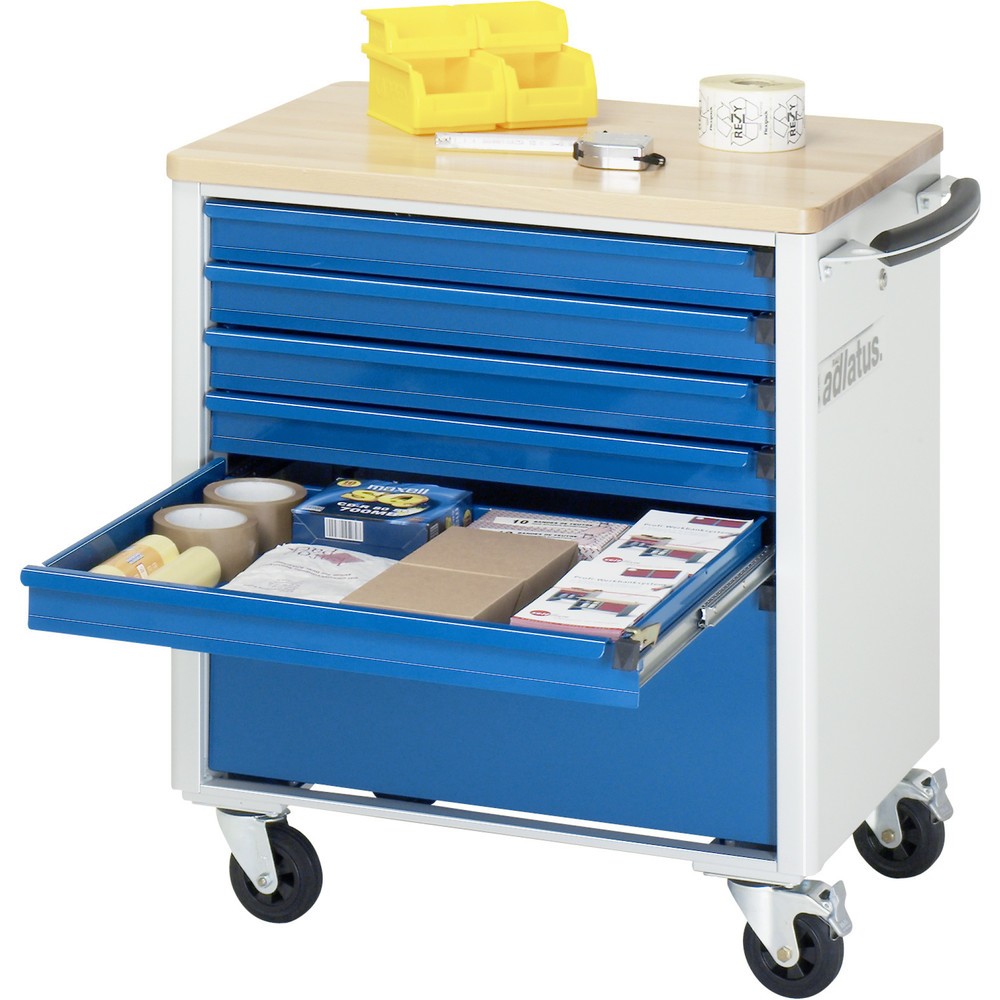 RAU Werkzeugwagen Serie adlatus 700, HxBxT 790 x 700 x 510 mm, 6 Schubladen 5 x 65, 1 x 260 mm, Arbeitsplatte Buche