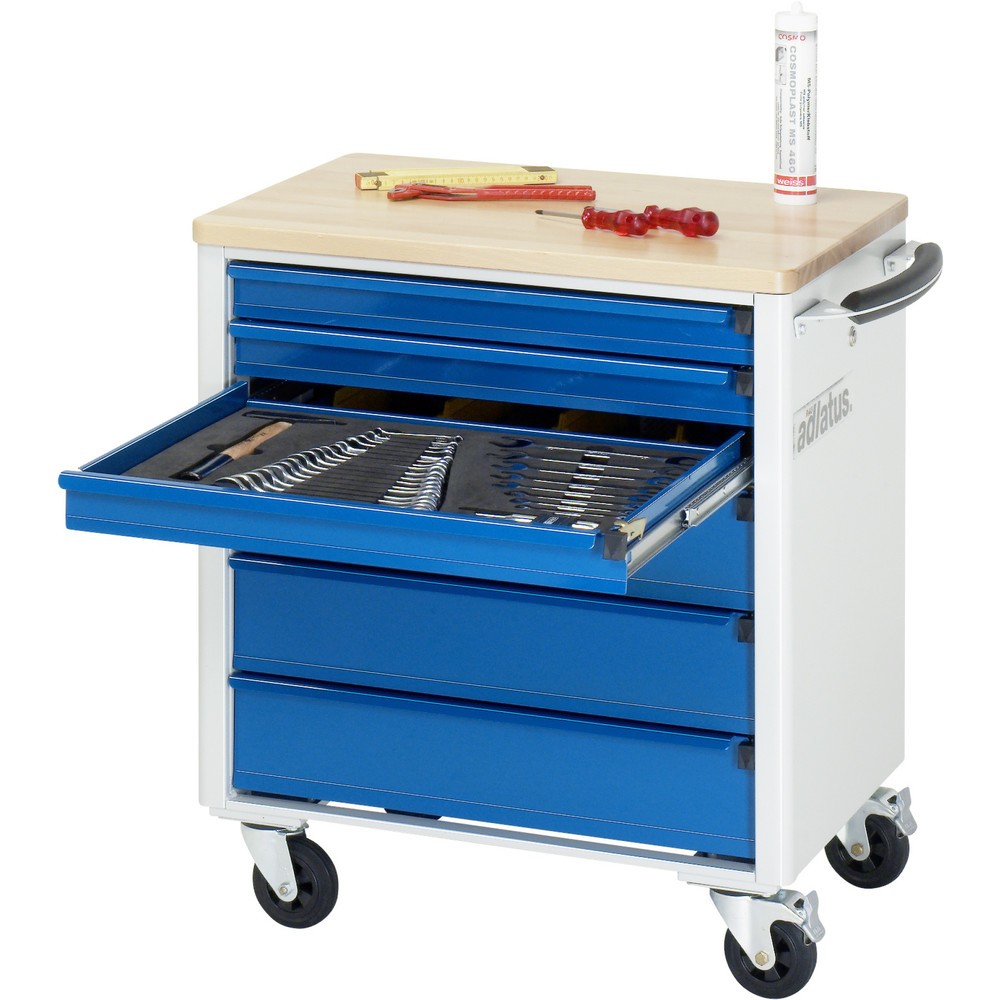 RAU Werkzeugwagen Serie adlatus 700, HxBxT 790 x 700 x 510 mm, 6 Schubladen 3 x 65, 3 x 130 mm, Arbeitsplatte Buche