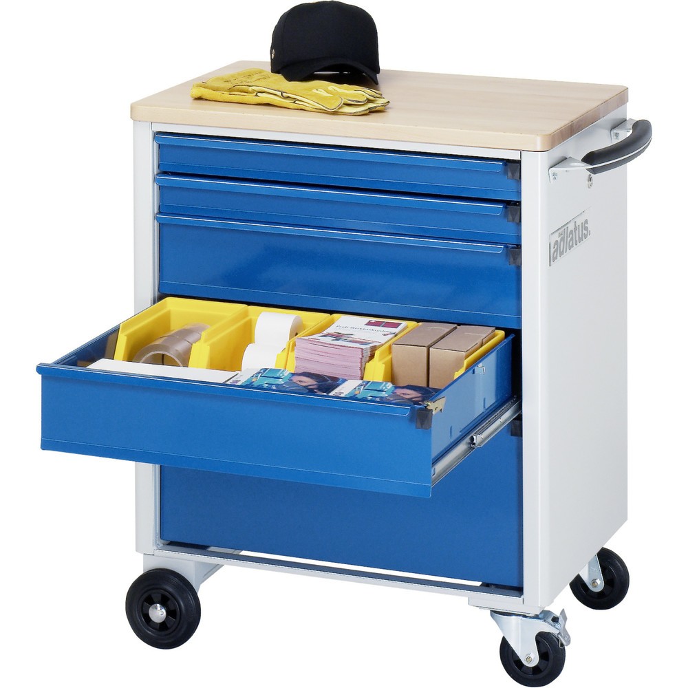 RAU Werkzeugwagen Serie adlatus 700, HxBxT 860 x 700 x 510 mm, 5 Schubladen 2 x 65, 2 x 130, 1 x 260 mm, Arbeitsplatte Buche
