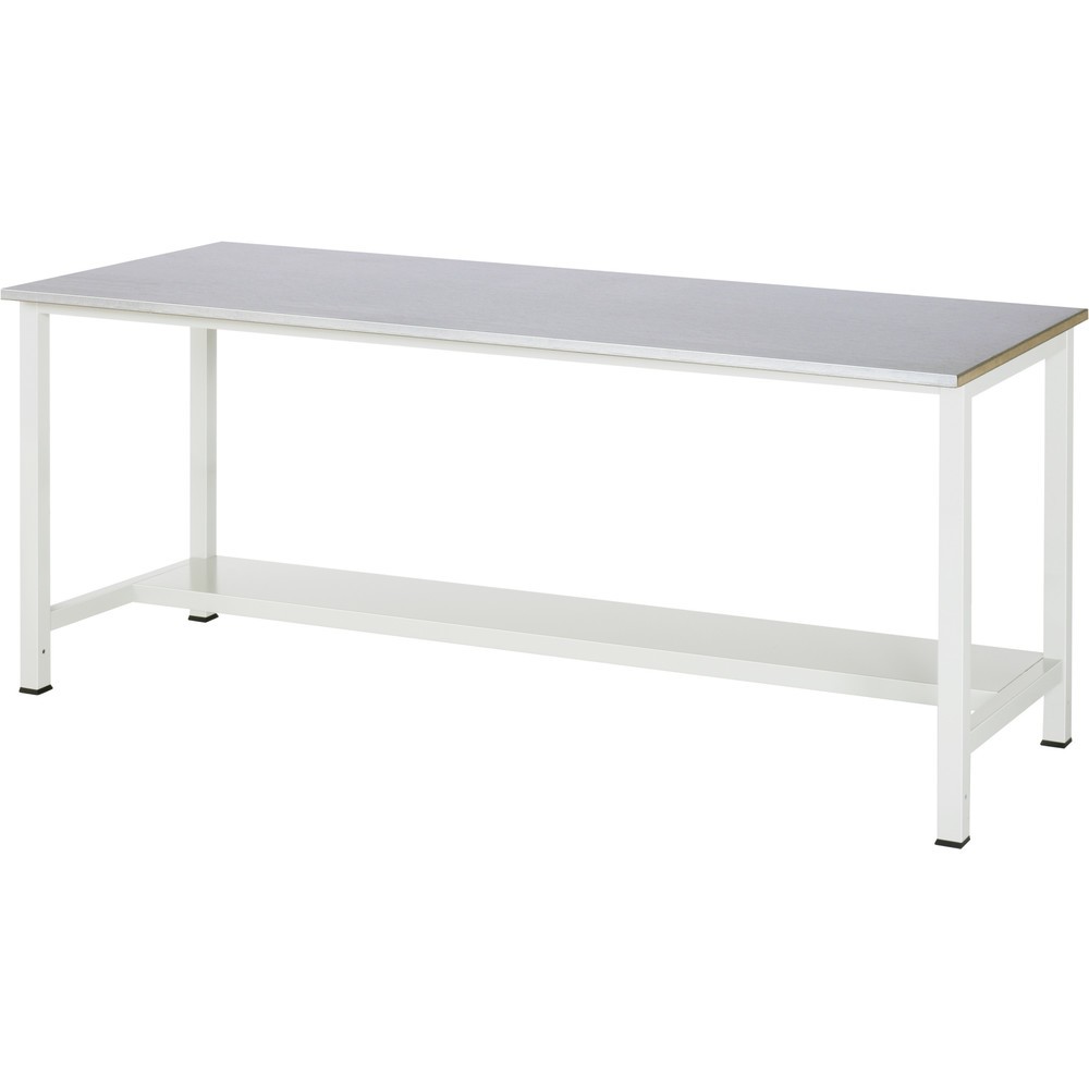 RAU Werktisch 900 mit Ablageboden Tiefe 320 mm, HxBxT 825 x 2.500 x 800 mm, Arbeitplatte Stahlblech-Belag