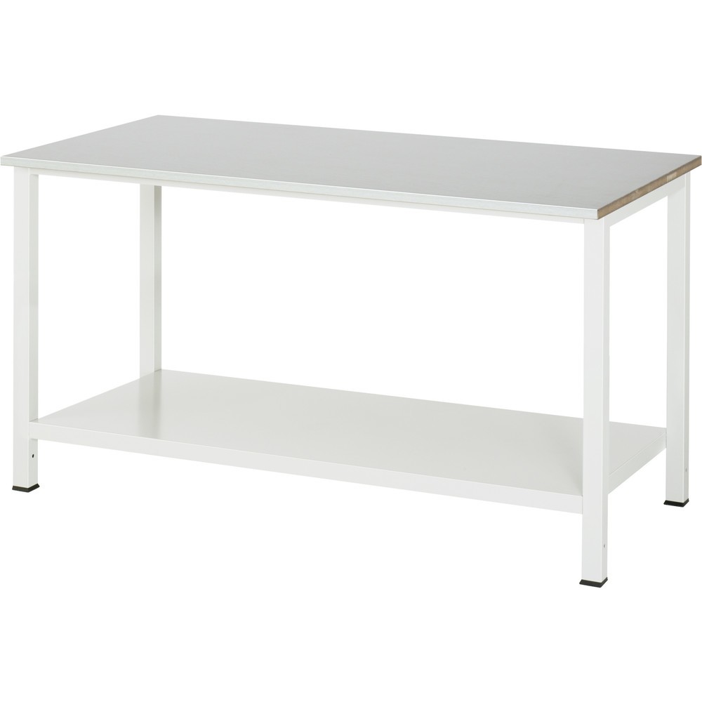 RAU Werktisch 900 mit Ablageboden Tiefe 650 mm, HxBxT 825 x 1.500 x 800 mm, Arbeitplatte Stahlblech-Belag