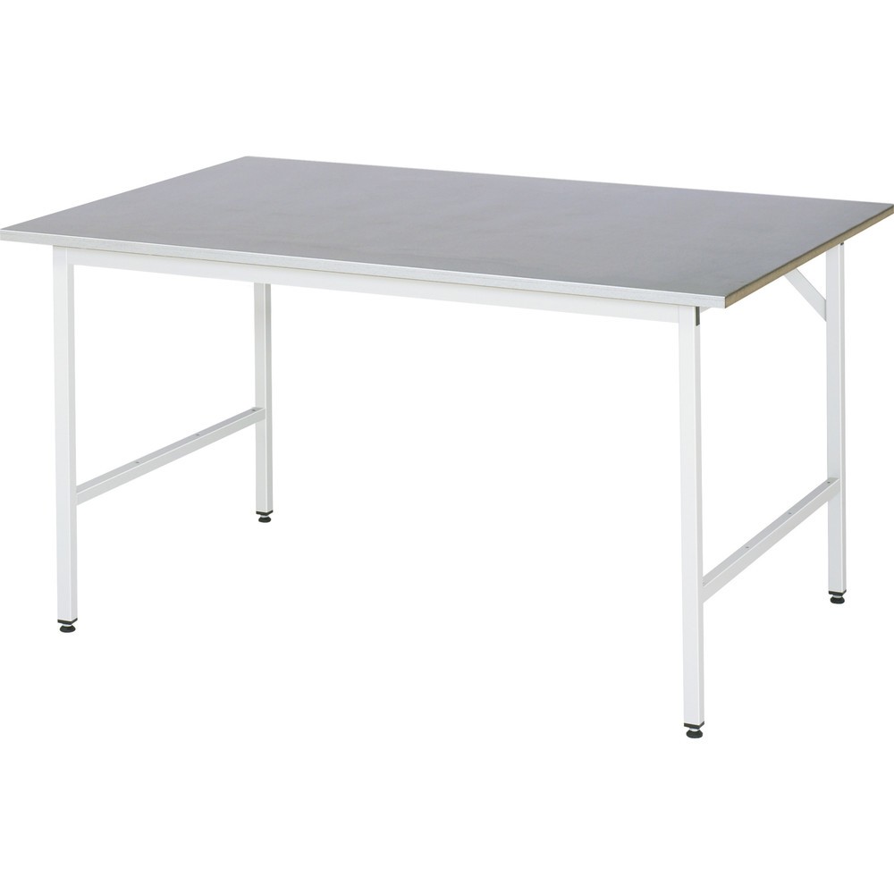 RAU höhenverstellbarer Werktisch Serie JERRY, HxBxT 800-850 x 1.500 x 1.000 mm, Arbeitsplatte Edelstahlblech-Belag