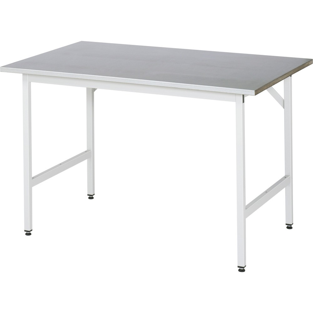 RAU höhenverstellbarer Werktisch Serie JERRY, HxBxT 800-850 x 1.250 x 800 mm, Arbeitsplatte Edelstahlblech-Belag