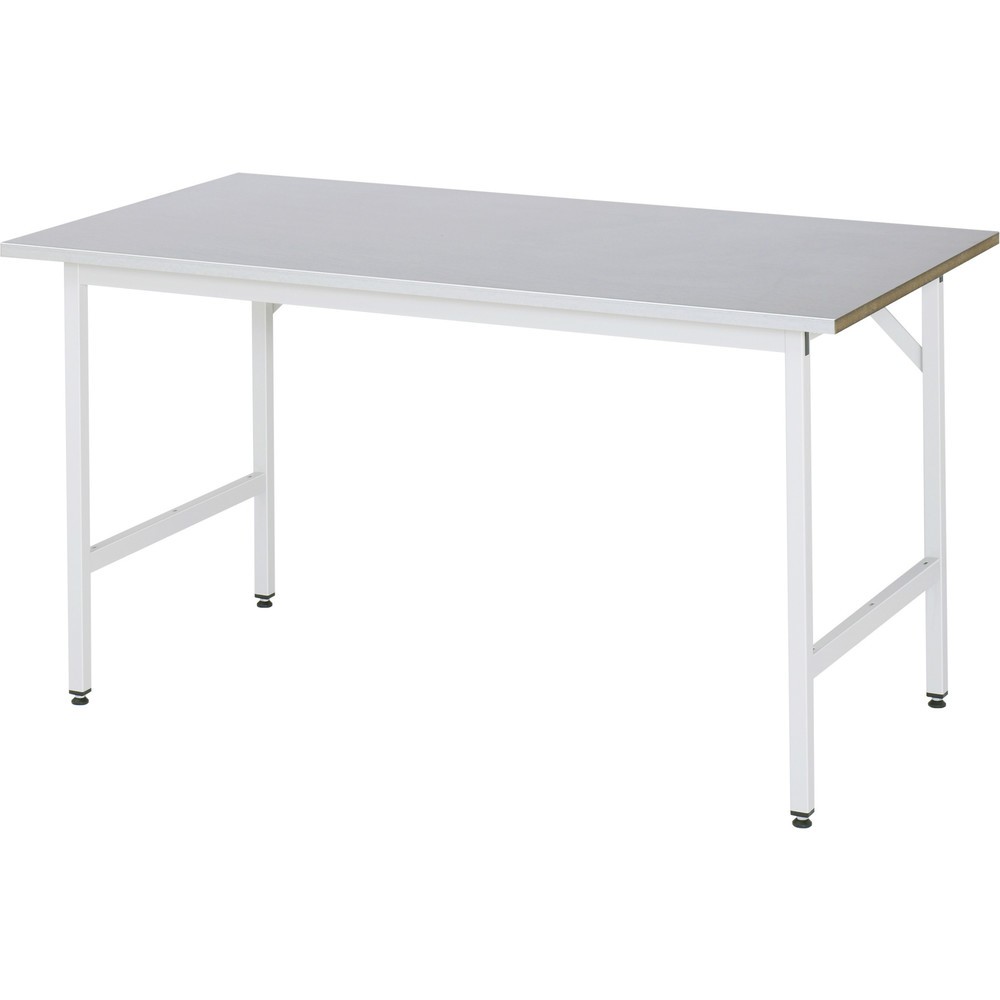 RAU höhenverstellbarer Werktisch Serie JERRY, HxBxT 800-850 x 1.500 x 800 mm, Arbeitsplatte Stahlblech-Belag
