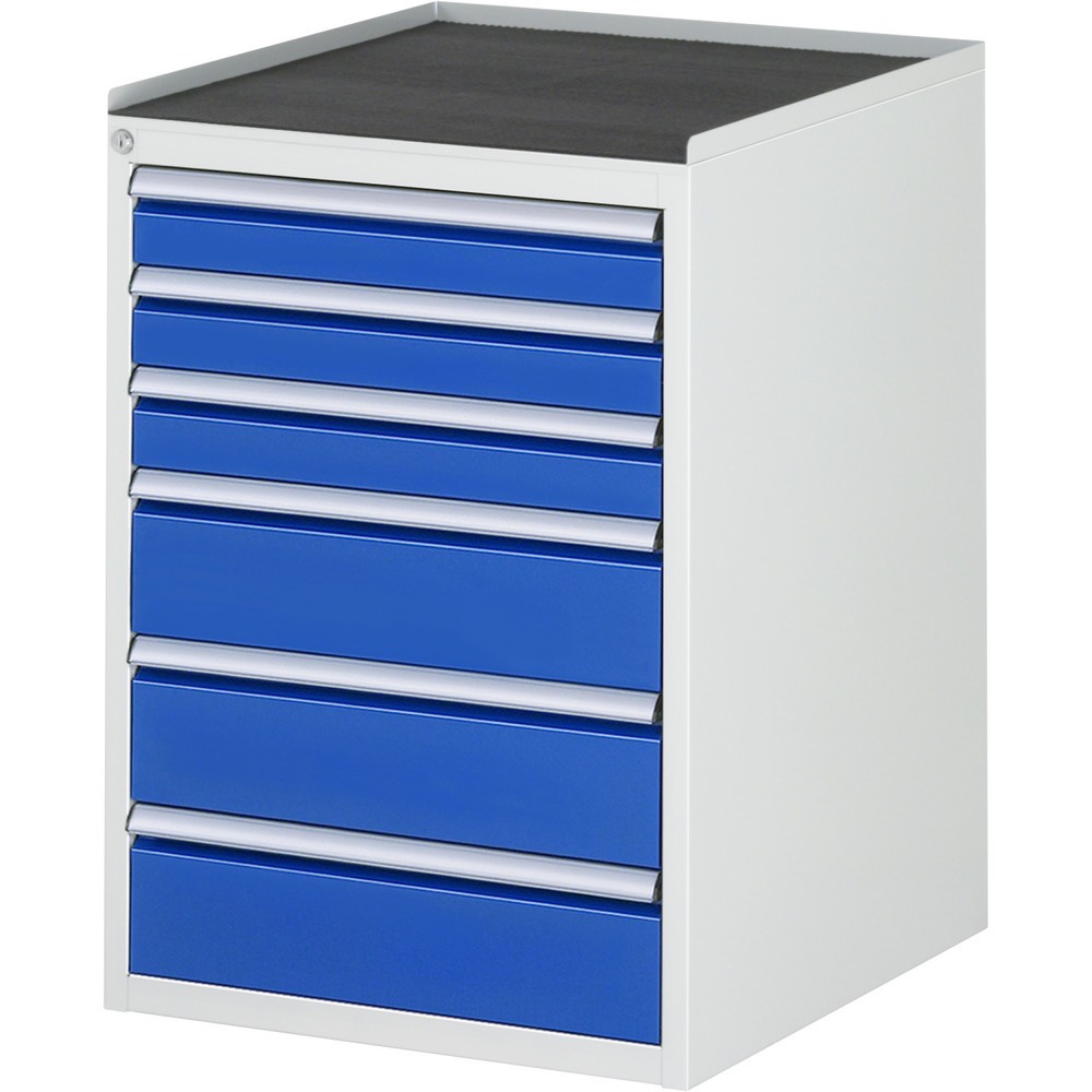RAU Schubladenschrank Serie 7000, HxBxT 825 x 580 x 650 mm, 6 x 90%-Auszug-Schubladen 3 x 90, 3 x 150 mm, Arbeitsplatte Metall