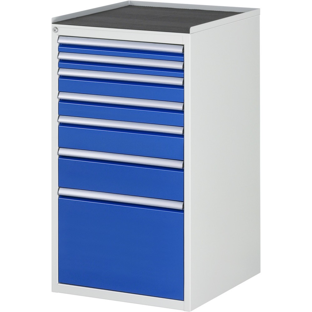 RAU Schubladenschrank Serie 7000, HxBxT 1.035 x 580 x 650 mm, 7 x 90%-Auszug-Schubladen 2 x 60, 2 x 90, 1 x 120, 1 x 150, 1 x 360 mm, Arbeitsplatte Metall