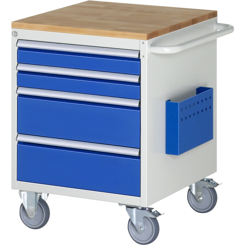 RAU Werkstattwagen Serie 7000, HxBxT 795 x 580 x 650 mm, 4 x 100%-Auszug-Schubladen 2 x 90, 2 x 180 mm, Arbeitsplatte Buche