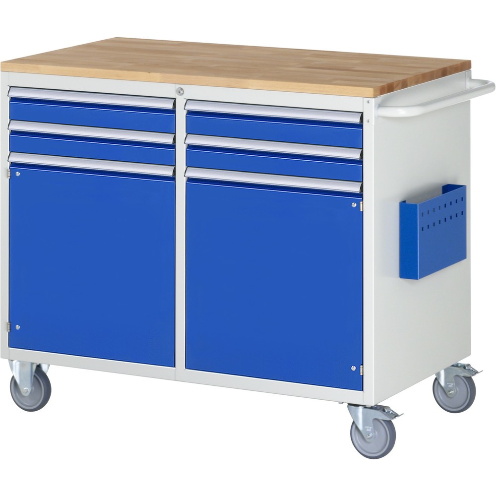RAU Werkstattwagen Serie 7000, HxBxT 975 x 1.145 x 650 mm, 2 Flügeltüren, 4 x 100%-Auszug-Schubladen 4 x 90 mm, Arbeitsplatte Buche, ErgoScript®