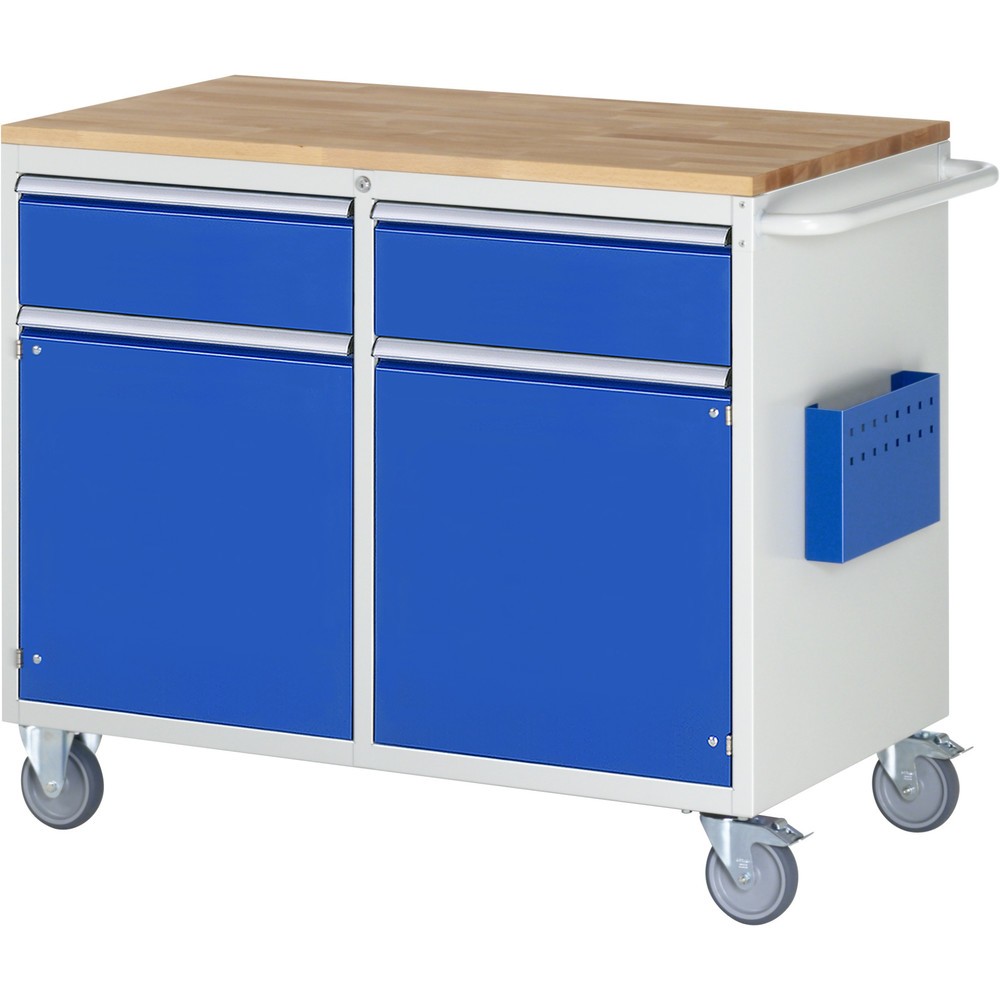 RAU Werkstattwagen Serie 7000, HxBxT 975 x 1.145 x 650 mm, 2 Flügeltüren, 2 x 90%-Auszug-Schubladen 2 x 180 mm, Arbeitsplatte Buche, ErgoScript®