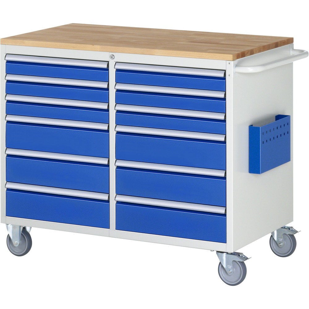 RAU Werkstattwagen Serie 7000, HxBxT 975 x 1.145 x 650 mm, 12 x 90%-Auszug-Schubladen 6 x 90, 6 x 150 mm, Arbeitsplatte Buche