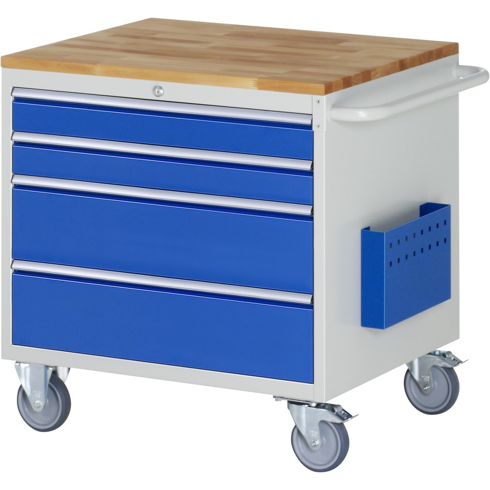 RAU Werkstattwagen Serie 7000, HxBxT 795 x 770 x 650 mm, 4 x 90%-Auszug-Schubladen 2 x 90, 2 x 180 mm, Arbeitsplatte Buche