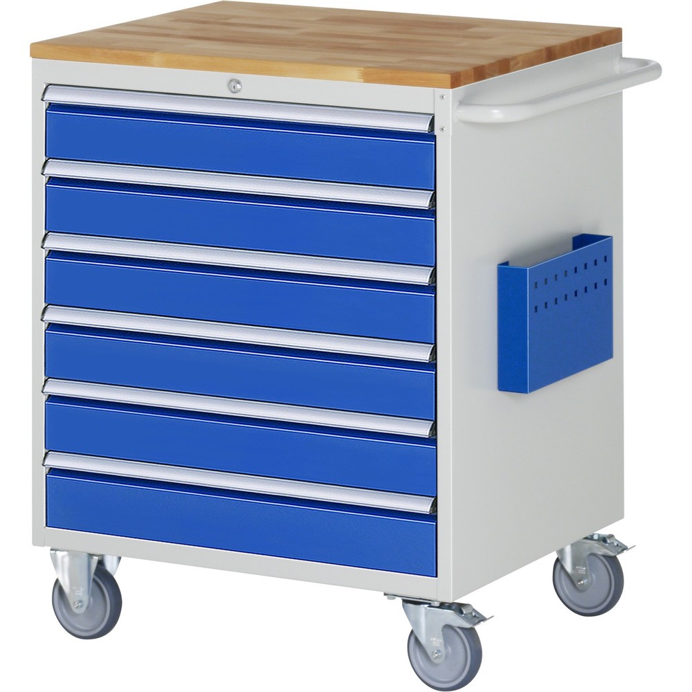 RAU Werkstattwagen Serie 7000, HxBxT 975 x 770 x 650 mm, 6 x 90%-Auszug-Schubladen 6 x 120 mm, Arbeitsplatte Buche