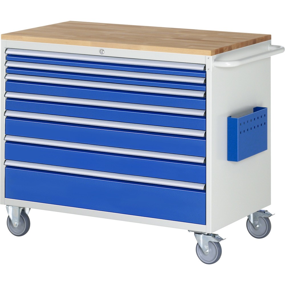 RAU Werkstattwagen Serie 7000, HxBxT 975 x 1.145 x 650 mm, 7 x 100%-Auszug-Schubladen 2 x 60, 2 x 90, 2 x 120, 1 x 180 mm, Arbeitsplatte Buche