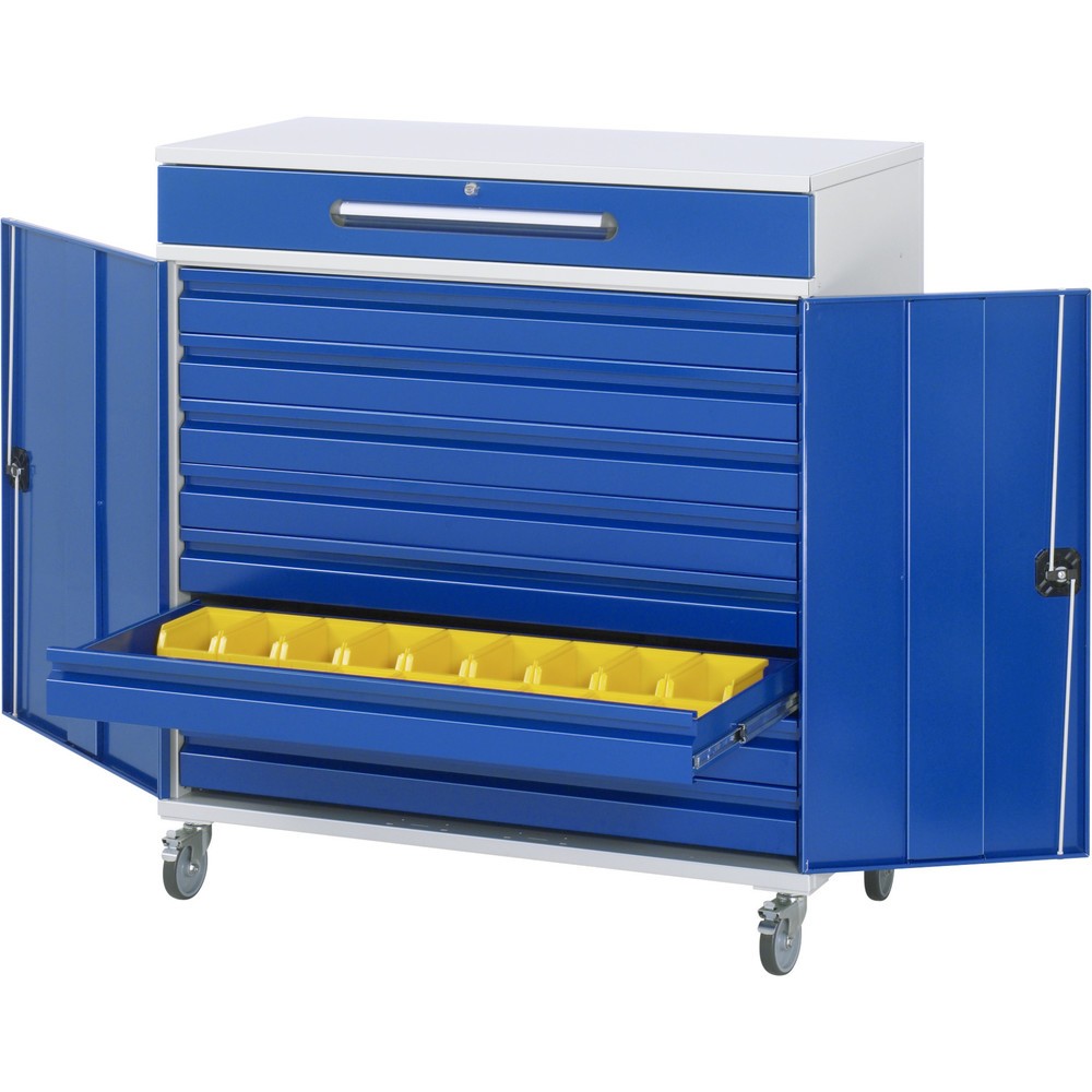 RAU mobiles Rollpult, HxBxT 1.185 x 1.100 x 520 mm, Schubladen 8 x 80, 1 x 120 mm