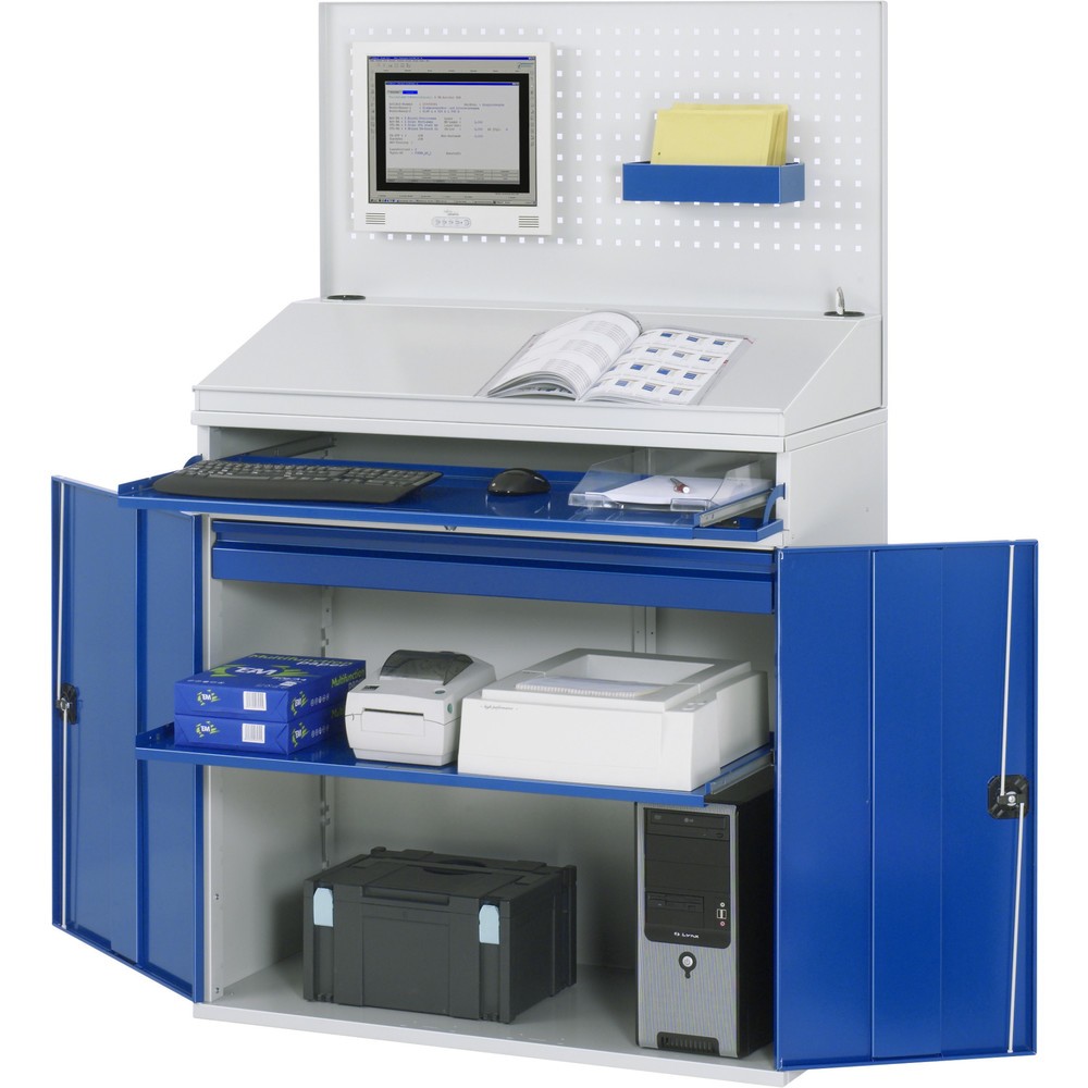 RAU Computer-Schrank, Tastaturauszug, Doppel-Flügeltür, Lochplattenrückwand, Schubladenanzahl x H x B: 1 x 80 x 1.020 mm, stationär