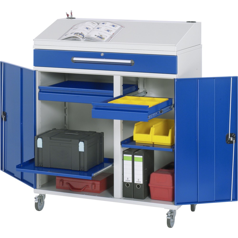 RAU mobiles Rollpult, HxBxT 1.235-1.345 x 1.100 x 520 mm, Schubladen 2 x 80, 1 x 120 mm