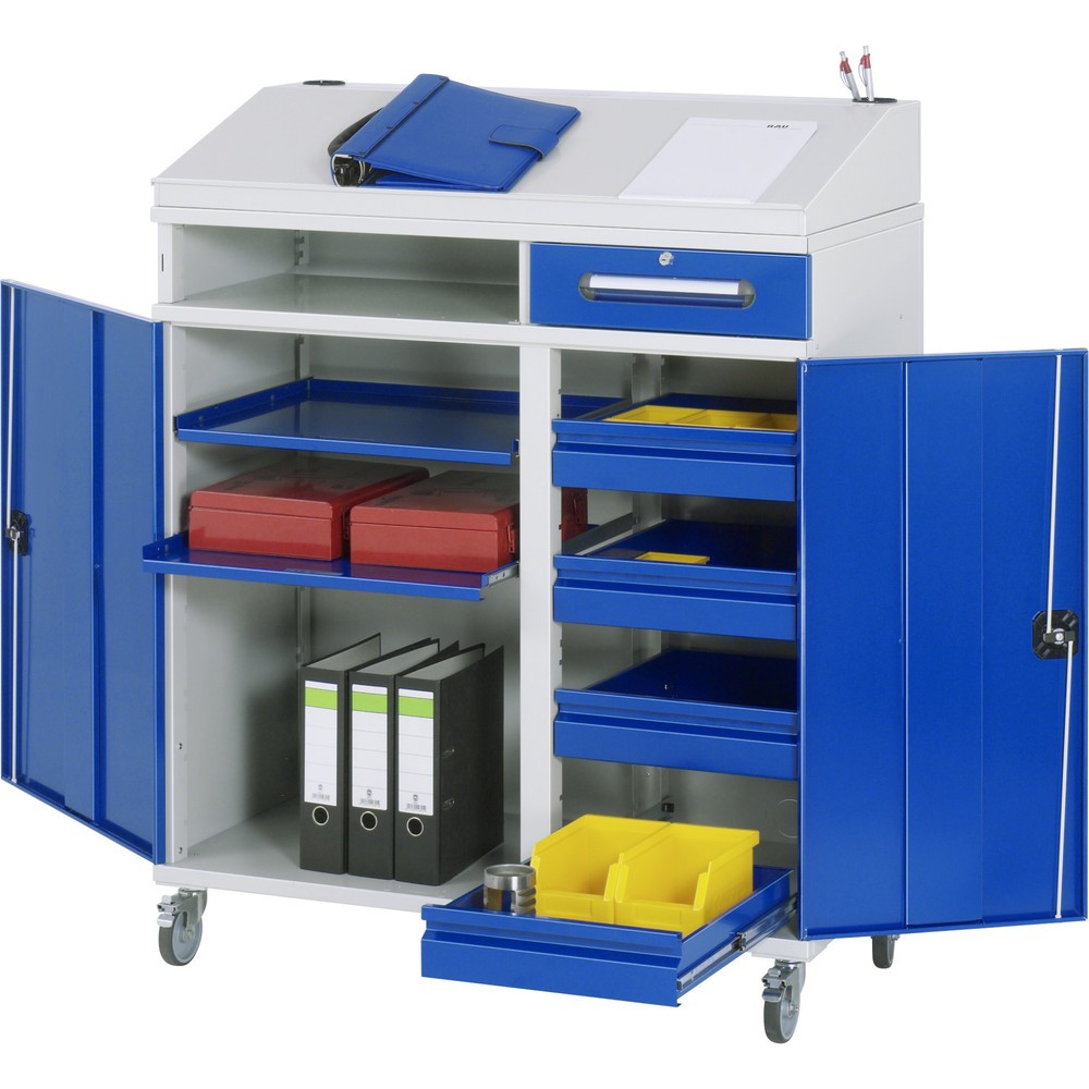 RAU mobiles Rollpult, HxBxT 1.235-1.345 x 1.100 x 520 mm, Schubladen 4 x 80, 1 x 120 mm