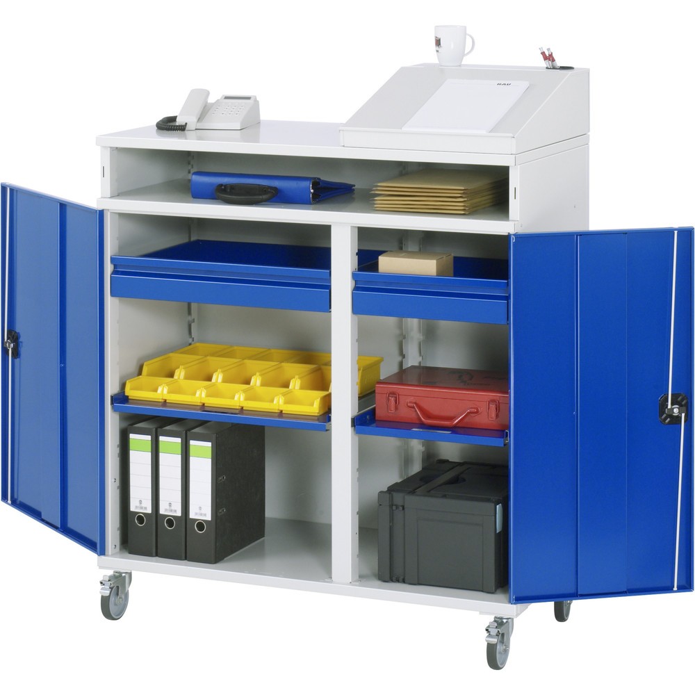 RAU mobiles Rollpult, HxBxT 1.185-1.345 x 1.100 x 520 mm, Schubladen 2 x 80 mm