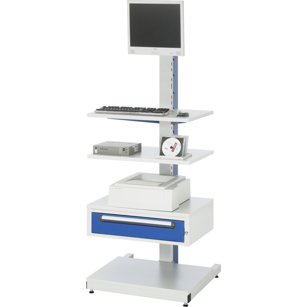 RAU Computer-Ständer, HxT: 1.770 x 65 mm, Schubladen 1 x 120 mm, mobil