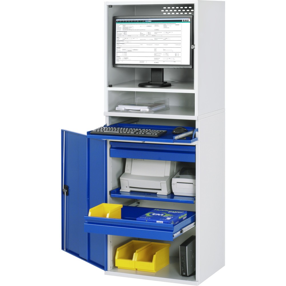 RAU Computer-Schrank, Monitorgehäuse, Tastaturauszug, Flügeltür, Schubladenanzahl x H x B: 2 x 80 x 570 mm