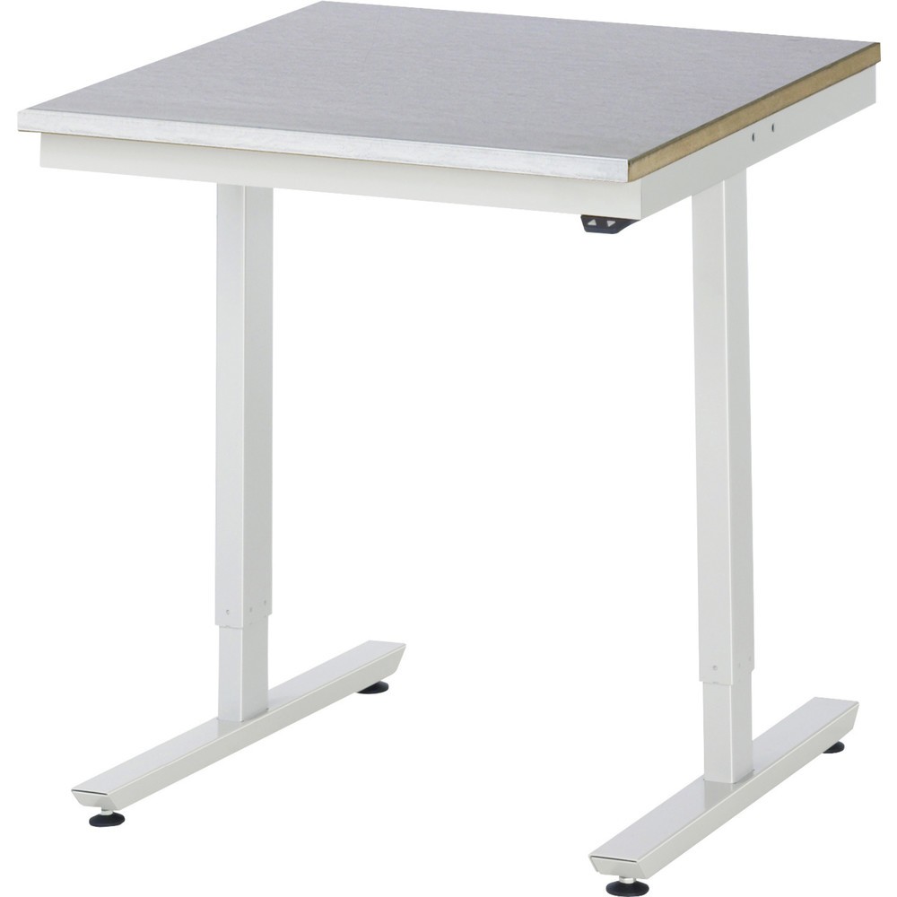 RAU elektrisch höhenverstellbarer Werktisch Serie adlatus 150, HxBxT 720-1.120 x 750 x 800 mm, Arbeitsplatte Edelstahlblech-Belag