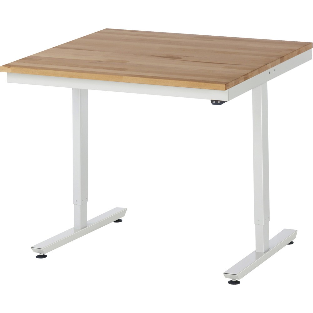 RAU elektrisch höhenverstellbarer Werktisch Serie adlatus 150, HxBxT 720-1.120 x 1.000 x 1.000 mm, Arbeitsplatte Buche-Massiv