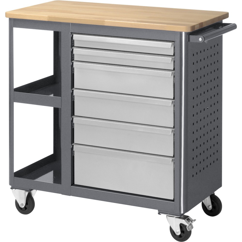 RAU Werkstattwagen, HxBxT 950 x 960 x 450 mm, 6 Schubladen, Arbeitsplatte Buche
