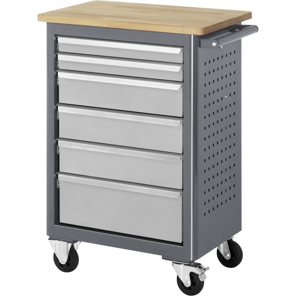 RAU Werkstattwagen, HxBxT 950 x 675 x 450 mm, 6 Schubladen, Arbeitsplatte Buche